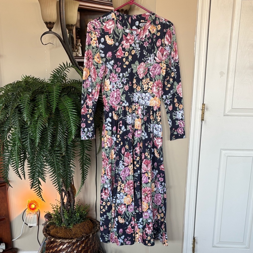 Vintage Clues Collections Colorful Floral Long Sleeve Maxi Dress Anthropologie